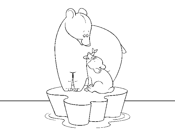 Desenho de Mama urso com seu filho para Colorir