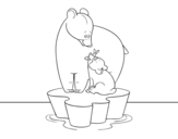 Desenho de Mama urso com seu filho para colorear