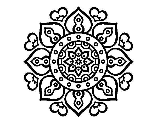 Desenho de Mandala Corações árabes para Colorir
