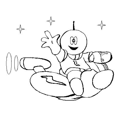 Desenho de Marciano numa moto espacial para Colorir