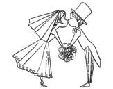 Desenho de Marido e mulher se beijando para colorear