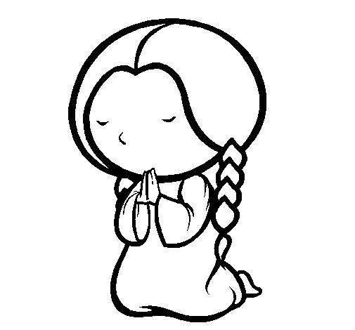 Desenho de Menina a rezar para Colorir