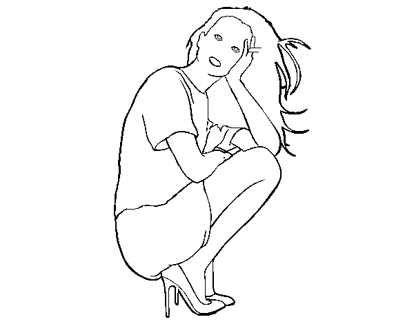 Desenho de Menina agachada para Colorir