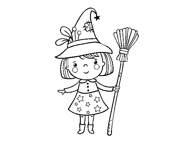 Desenho de Menina bruxa do Halloween para Colorir