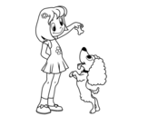 Desenho de Menina com cachorro para colorear
