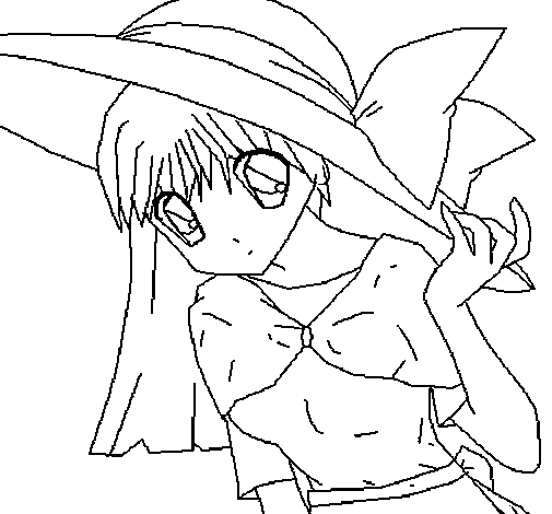 Desenho de Menina com chapéu pamela para Colorir