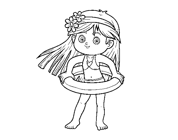 Desenho de Menina com flutuador para Colorir