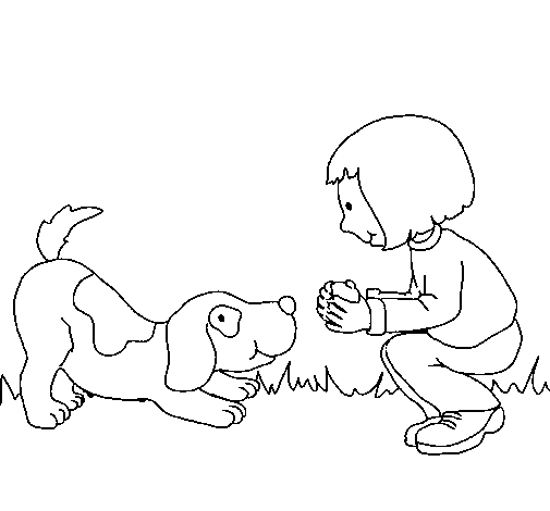 Desenho de Menina e cão a brincar para Colorir
