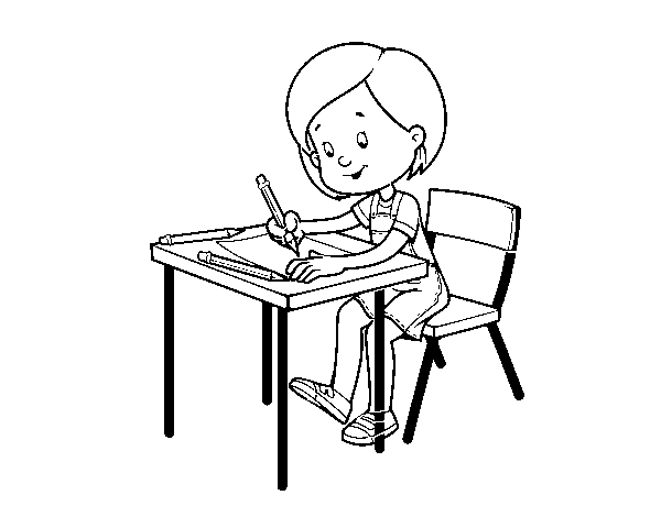 Desenho de Menina em sua mesa para Colorir