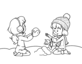 Desenho de Meninas que jogam com neve para colorear
