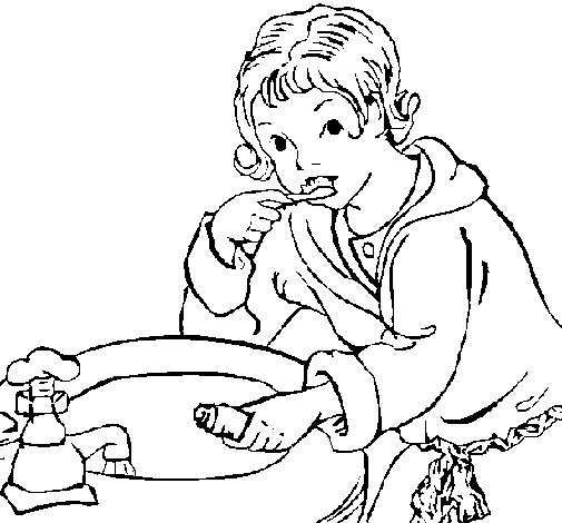 Desenho de Menino a lavar os seus dentes para Colorir
