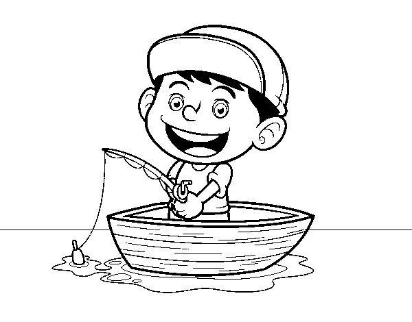 Desenho de Menino a pescar para Colorir