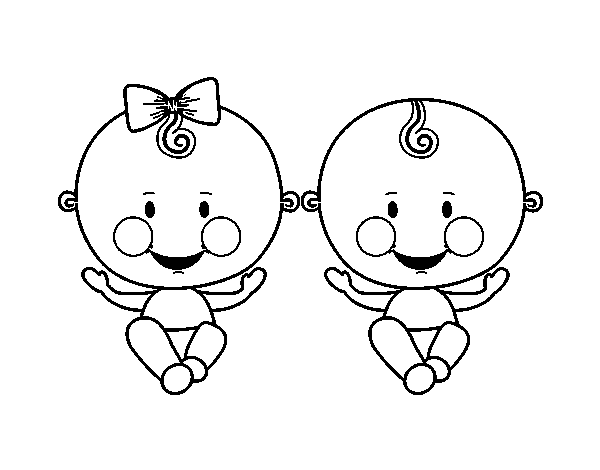 Desenho de Menino e menina gêmeos para Colorir
