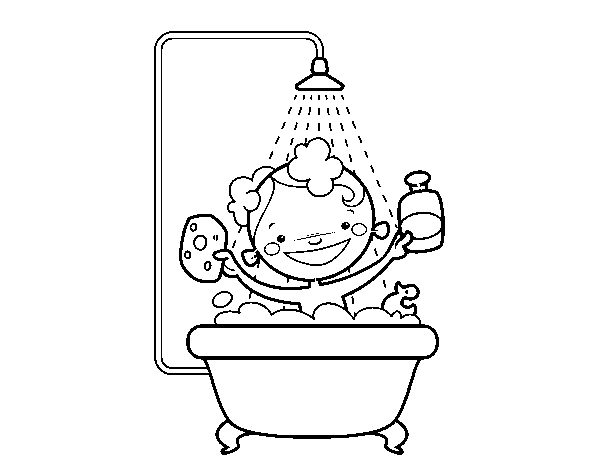 Desenho de Menino no chuveiro para Colorir