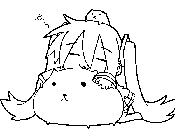 Desenho de Miku com gatos para Colorir