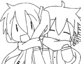 Desenho de Miku e Len com cachecol para colorear