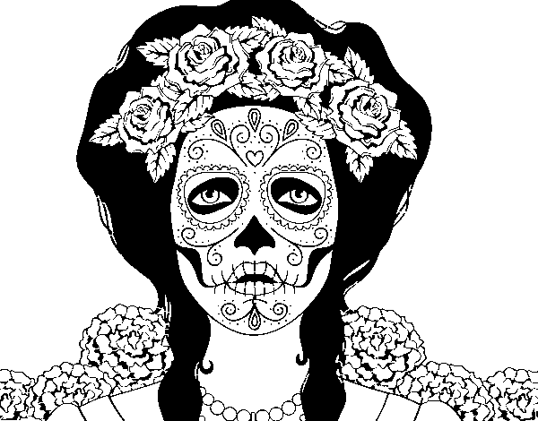 Desenho de Mulher caveira mexicana para Colorir