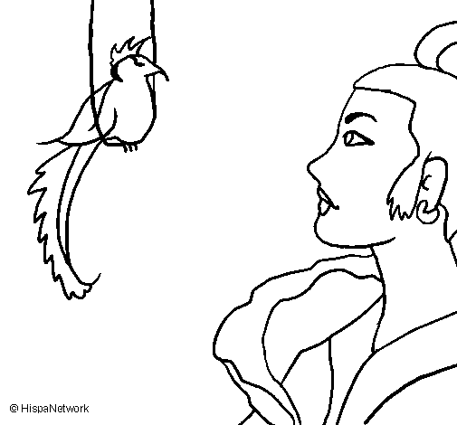 Desenho de Mulher e pássaro para Colorir
