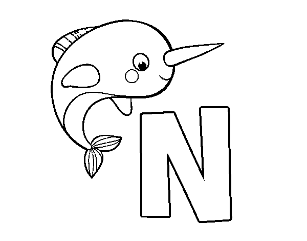 Desenho de N de Narval para Colorir