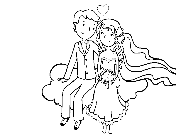 Desenho de Newlyweds em uma nuvem para Colorir