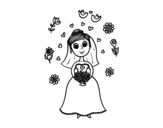 Desenho de Noiva com flores para colorear