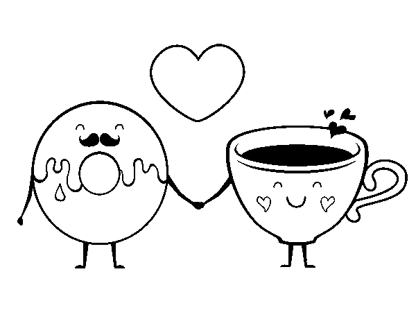 Desenho de O amor entre donut e chá para Colorir