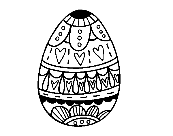 Desenho de Ovo da páscoa com corações para Colorir