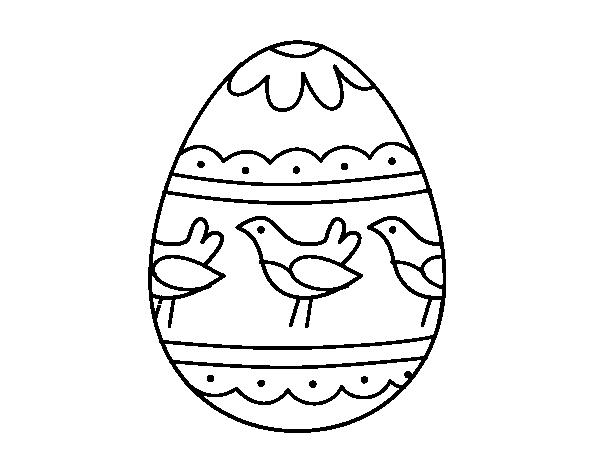 Desenho de Ovo de páscoa com pássaros para Colorir
