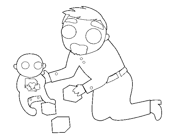 Desenho de Pai jogando com o bebê para Colorir