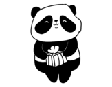 Desenho de Panda com presente para colorear