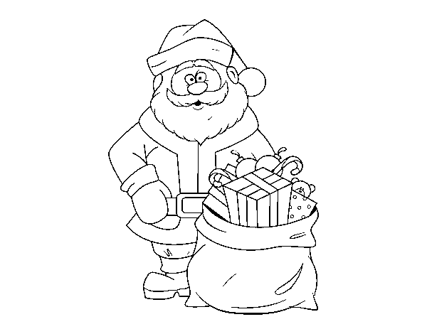 Desenho de  Papai Noel com um saco dos presentes para Colorir