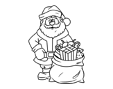 Desenho de  Papai Noel com um saco dos presentes para colorear