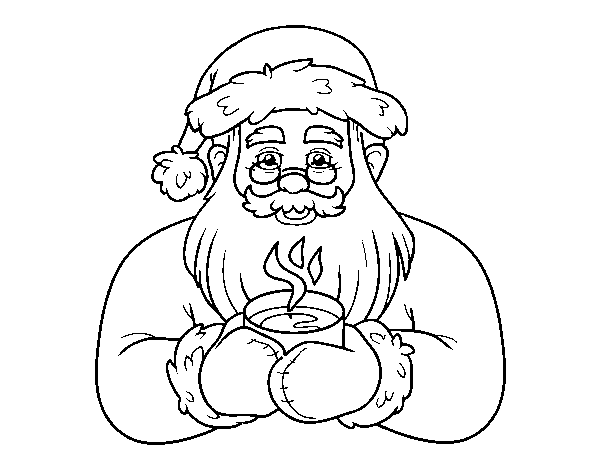 Desenho de Papai Noel com xícara de café para Colorir