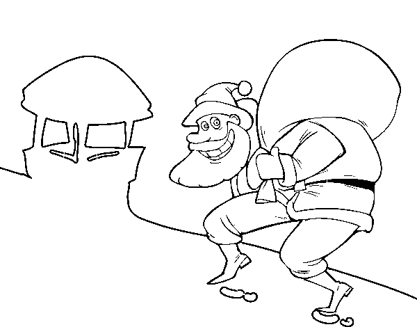 Desenho de Papai Noel e chaminé para Colorir