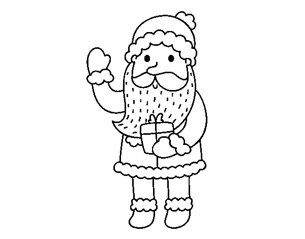 Desenho de Papai Noel e seu presente para Colorir