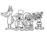 Desenho de Papai Noel e seus amigos para colorear