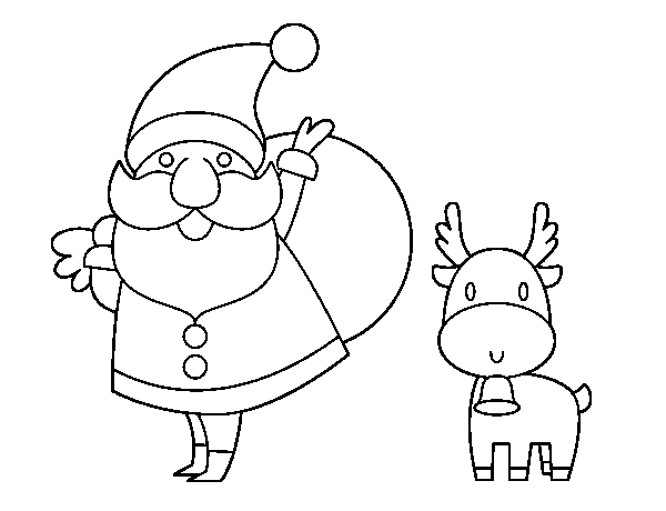 Desenho de Papai Noel e um rena para Colorir