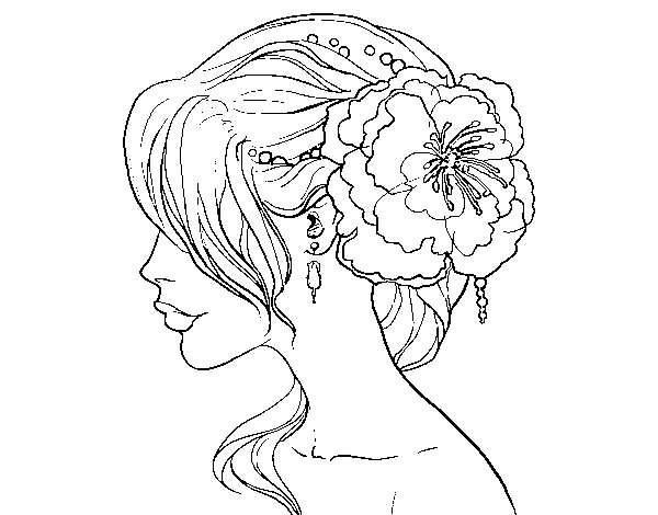 Desenho de Penteado de casamento com flor para Colorir