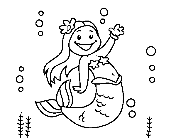 Desenho de Pequena sereia acenando para Colorir