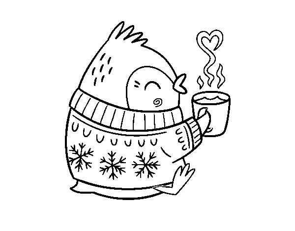 Desenho de Pequeno passarinho com um chá para Colorir