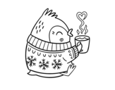 Desenho de Pequeno passarinho com um chá para colorear