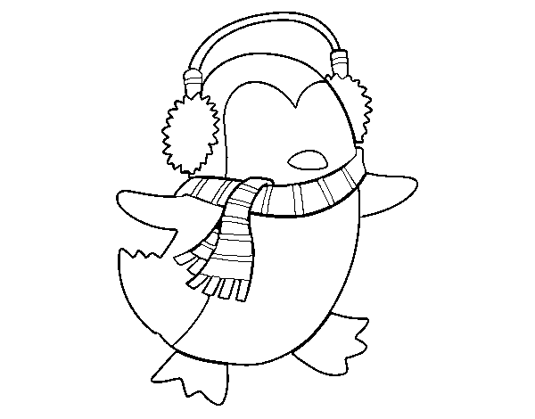 Desenho de Pinguim com cachecol para Colorir