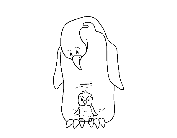 Desenho de  Pinguim com seu bebê para Colorir