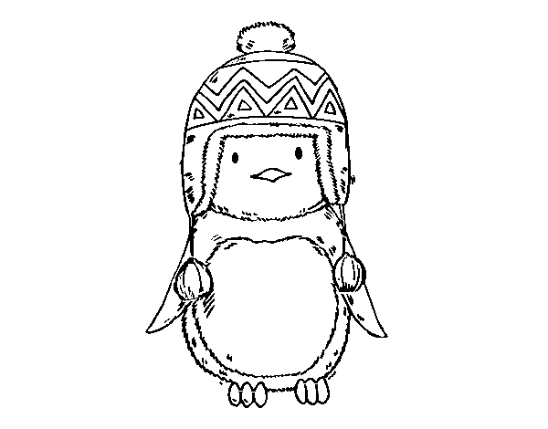 Desenho de Pinguim do bebê com chapéu para Colorir
