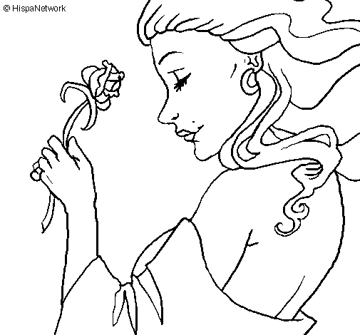 Desenho de Princesa com uma rosa para Colorir