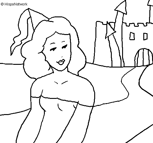 Desenho de Princesa e castelo para Colorir