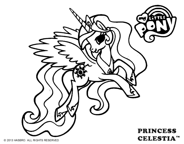 Desenho de princesa e poney para colorir