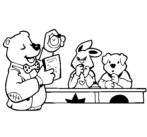 Desenho de Professor urso e seus alunos para Colorir
