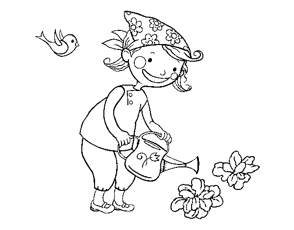 Desenho de Rapariga de rega para Colorir