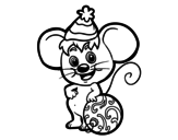 Desenho de Rato com chapéu de Natal para colorear
